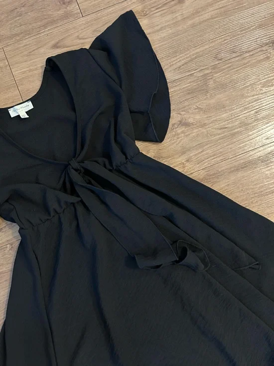 See You Monday Black V-Neck Girly Dress with Bow to Tie. Lightweight Womens S - Picture 8 of 8